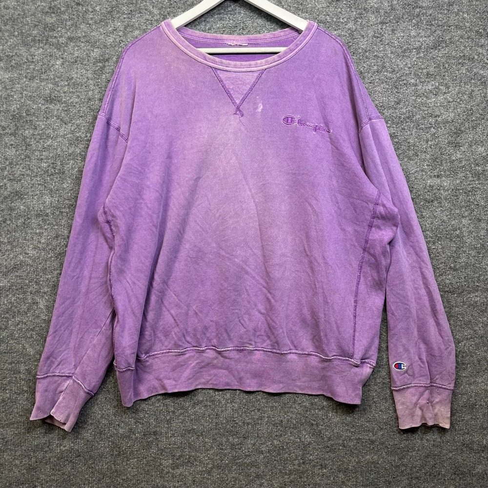 Champion Sweatshirt Mens 2XL Purple Good Distressed Vintage 90s Fleece Crewneck
